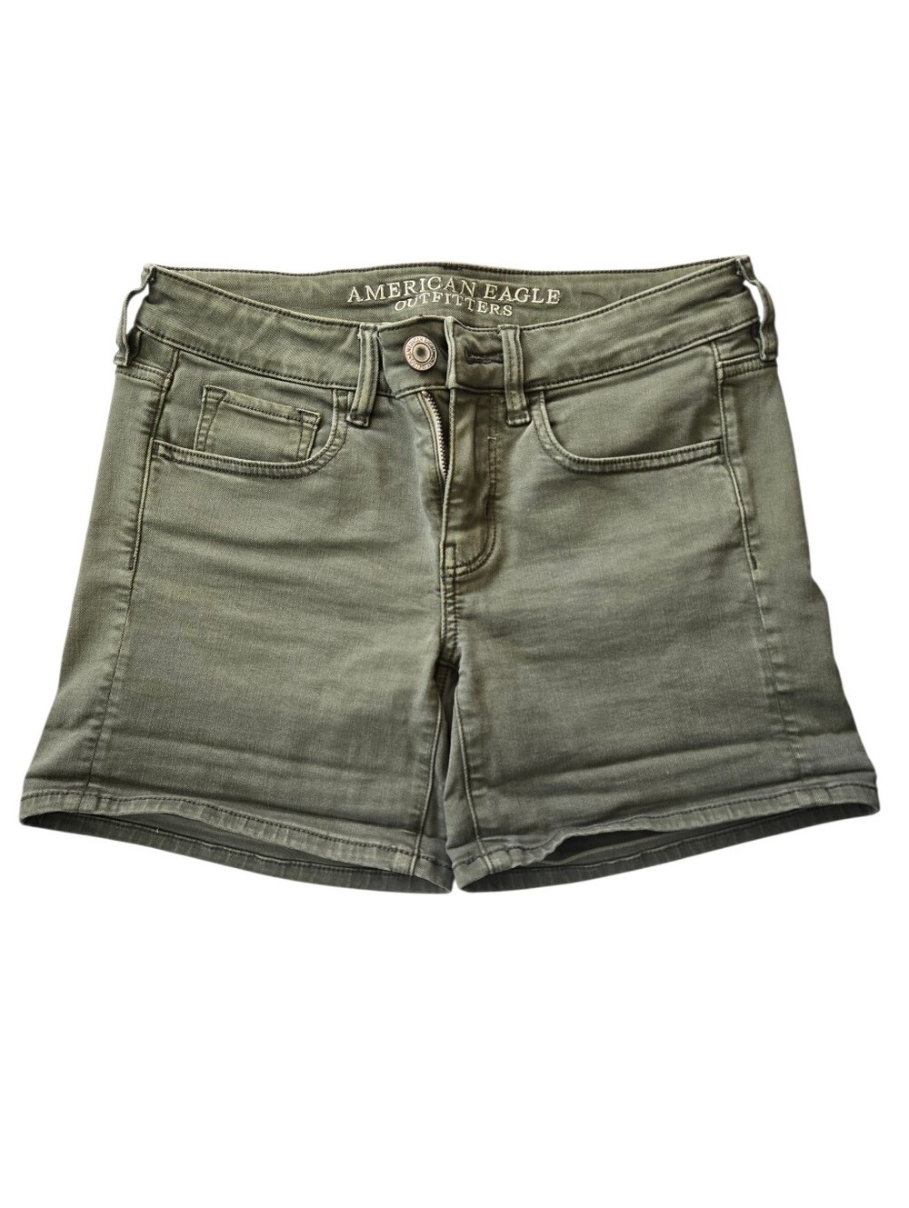 American Eagle Olive Green Midi Women's Denim Shorts